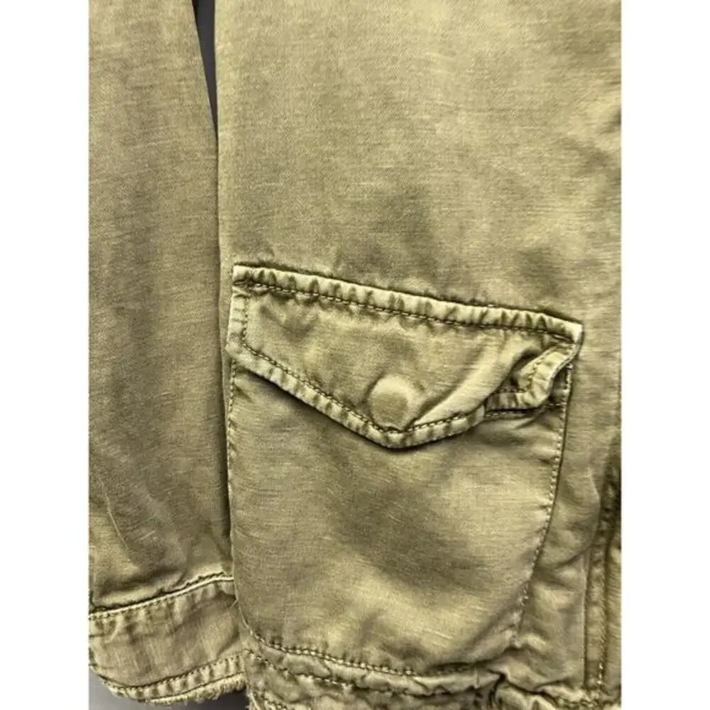 Loft Petites Jacket Womens XSP‎ Cargo Utility Jacket Long Sleeve Green Linen